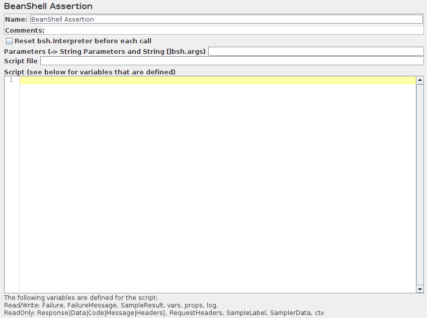 Screenshot für das Control-Panel von BeanShell Assertion