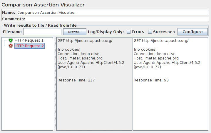 Screenshot für das Bedienfeld des Vergleichs-Assertion-Visualizers