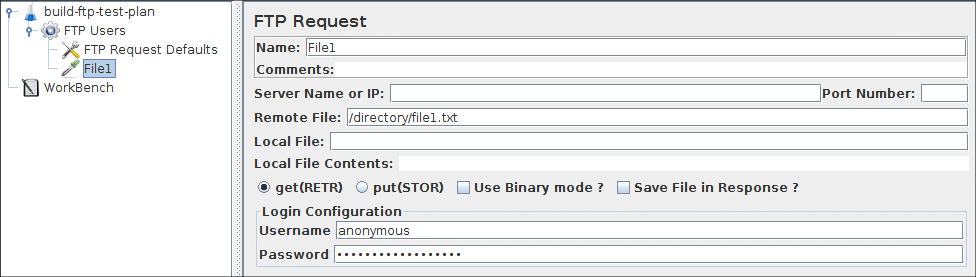 Screenshot für das Control-Panel der FTP-Anfrage
