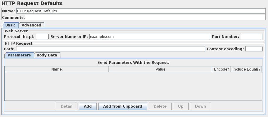 Screenshot für das Control-Panel von HTTP Request Defaults
