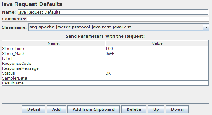 Screenshot für das Control-Panel von Java Request Defaults