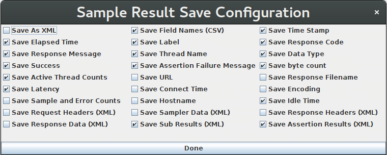 Screenshot für das Control-Panel der Sample Result Save Configuration