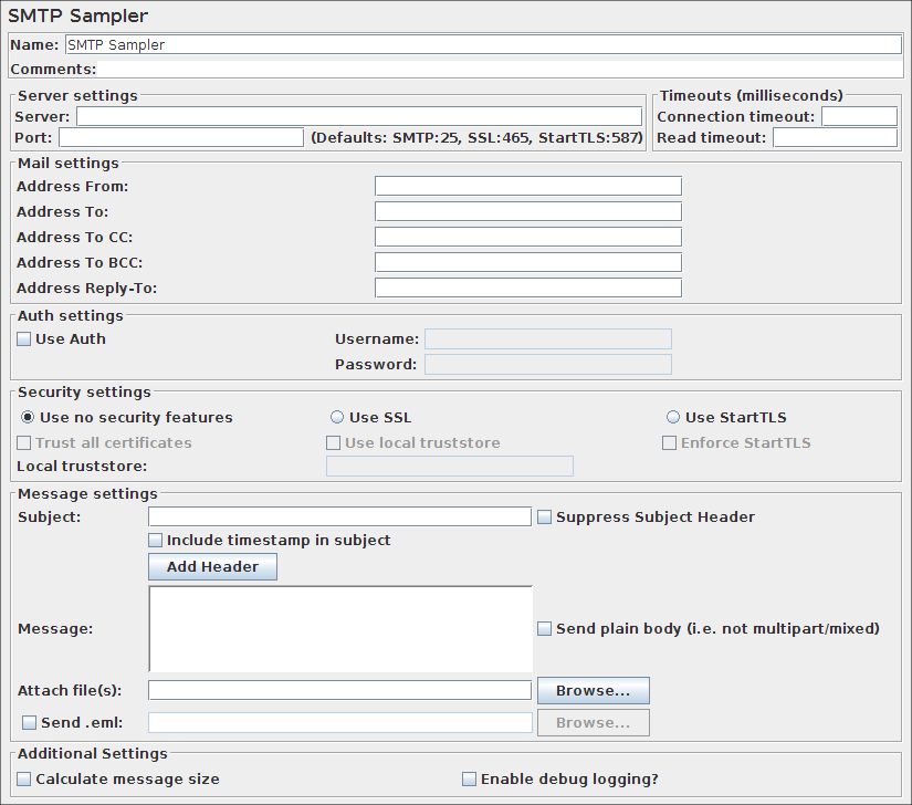 Screenshot für das Control-Panel von SMTP Sampler